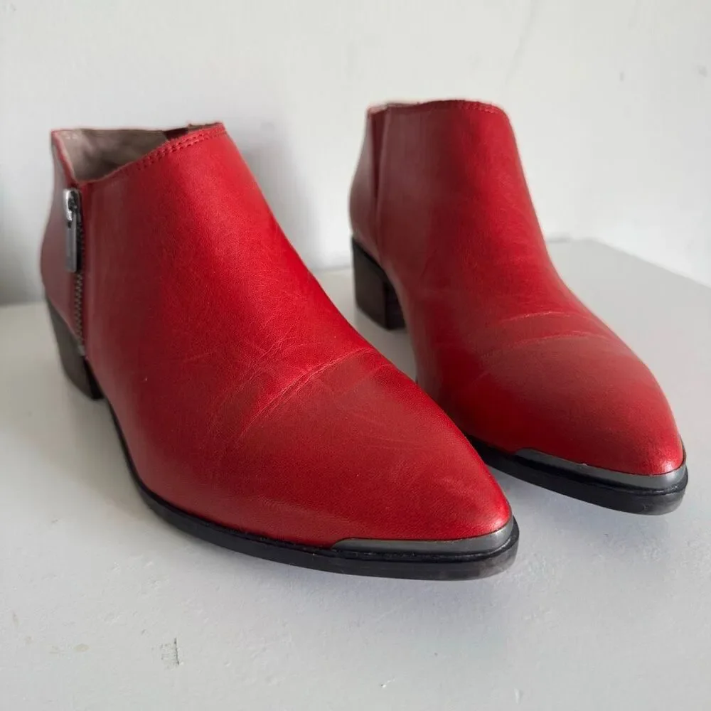 Lucky Brand Witchy Pointy Toe Leather Ankle Western Boots Size 10 Red - Picture 7 of 9